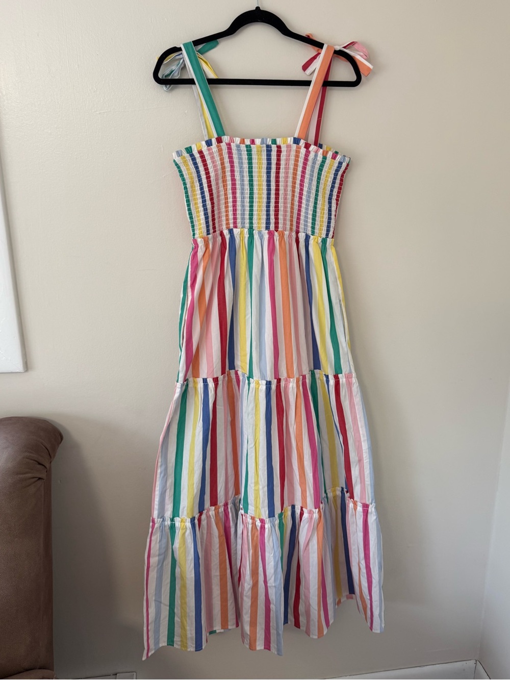 DRAPER JAMES RSVP Tiered Rainbow Pride Maxi Dress w Bow Straps & Pockets Size S - Picture 9 of 15